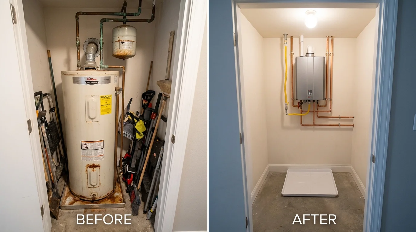 Tank water heater versus wall-mounted tankless unit comparison for Fremont, NE homeowners